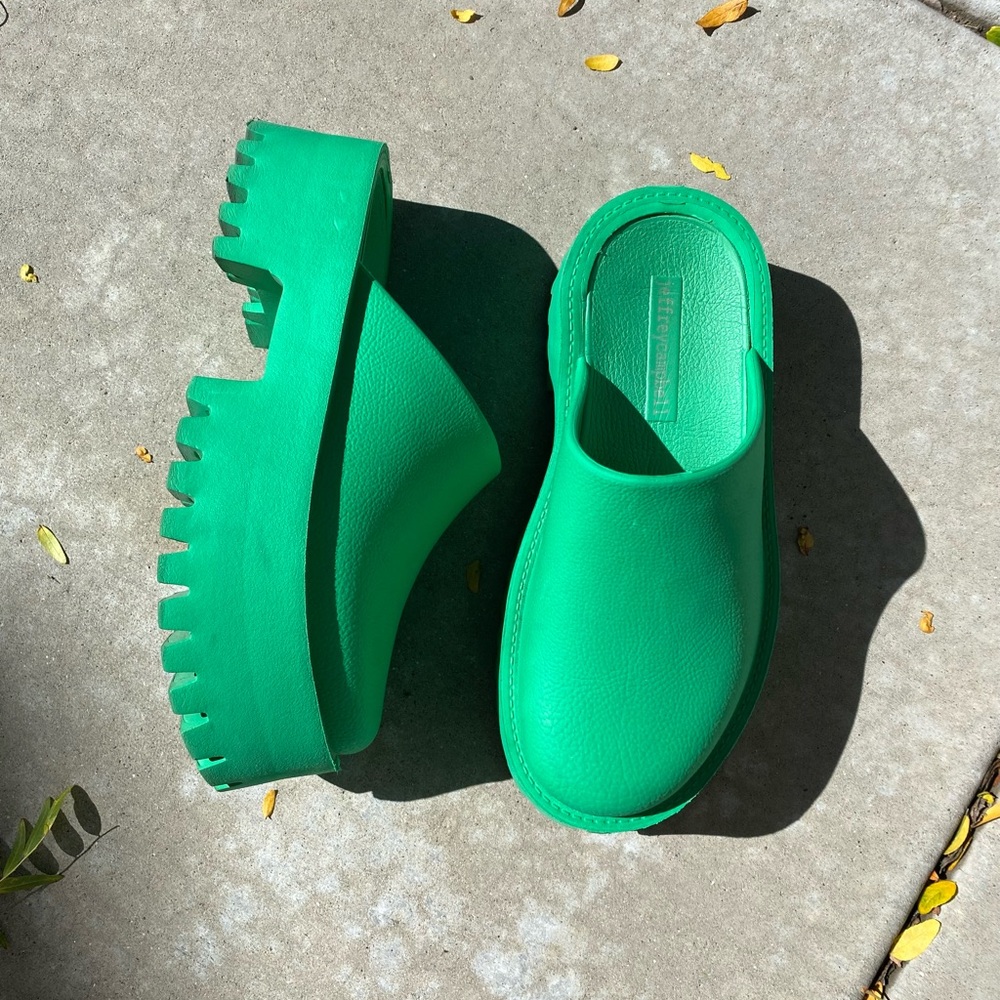Jeffery Campbell Kelly Green Platform Mules.